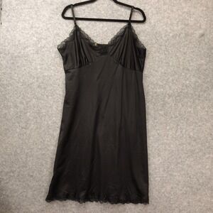 Vintage 60s Babydoll Slip Dress Womens L 42 Black FORTUNE Lace Trim Nightie USA